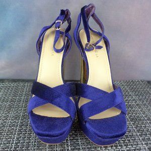 Purple & Gold velvet strappy block 4" heels.